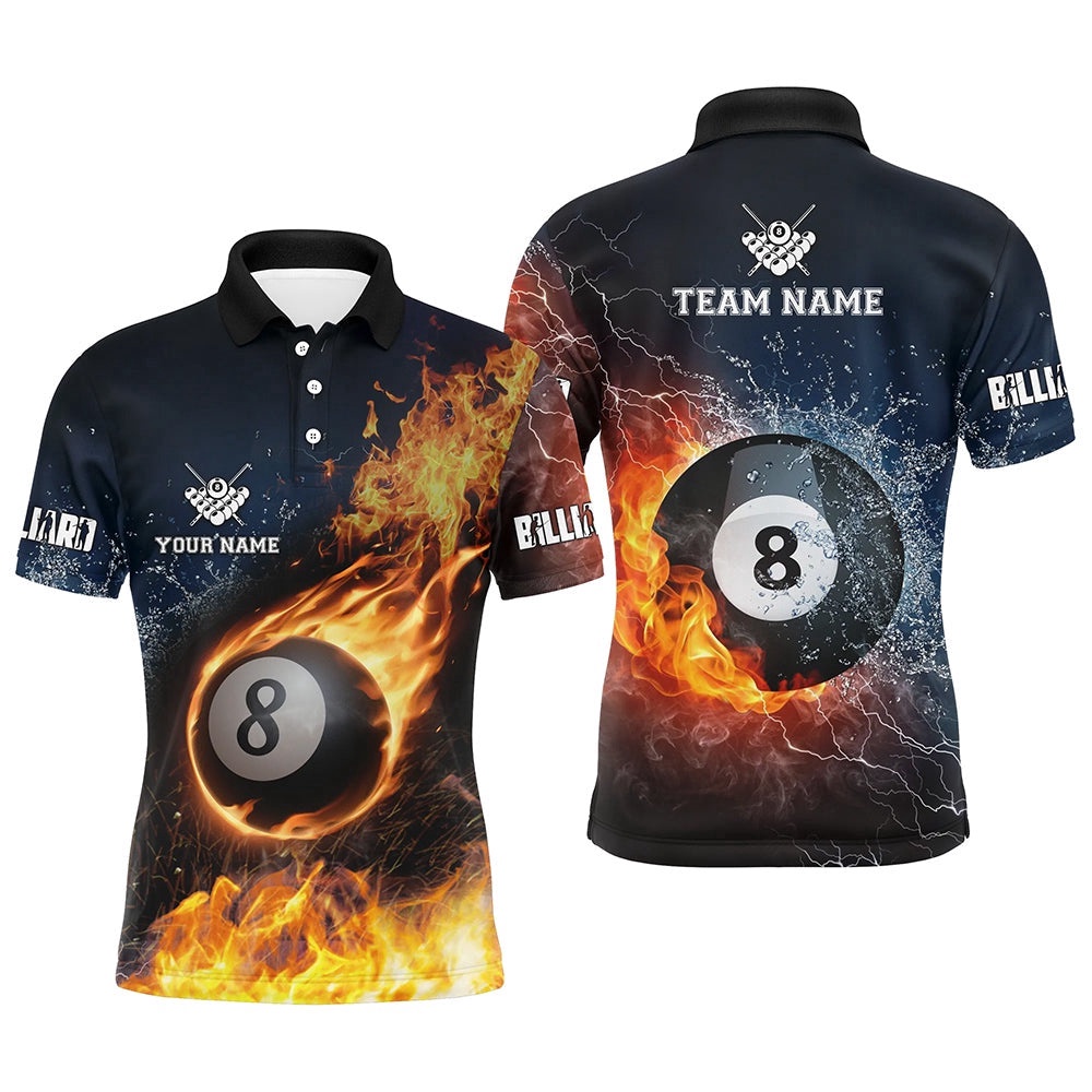 Billiard 8 Ball Fire And Water 3D Polo Shirts, Custom Billiard Balls Polo, Personalized Billiard Polo Shirt