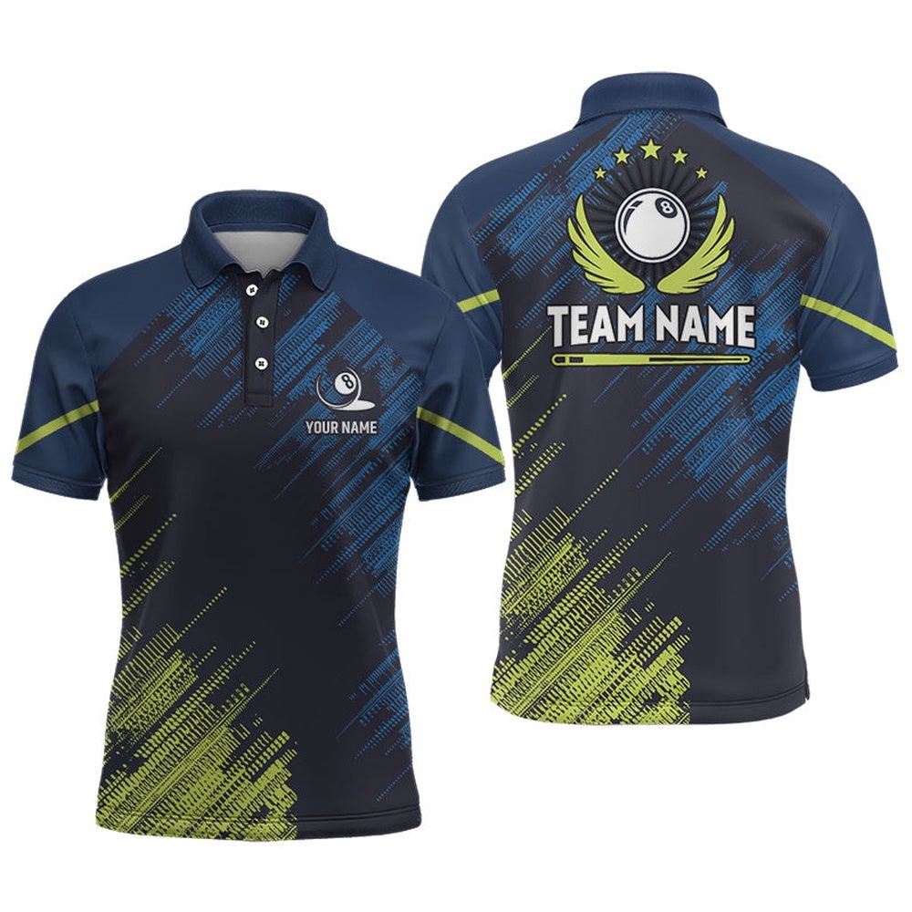 Billiard 8 Ball Green Blue Sports Style Custom Billiard Polo Shirts Pool Billiards Shirts, Personalized Billiard Polo Shirt