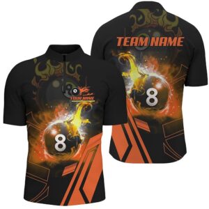 Billiard 8 Ball Orange Flaming Jersey Shirts…