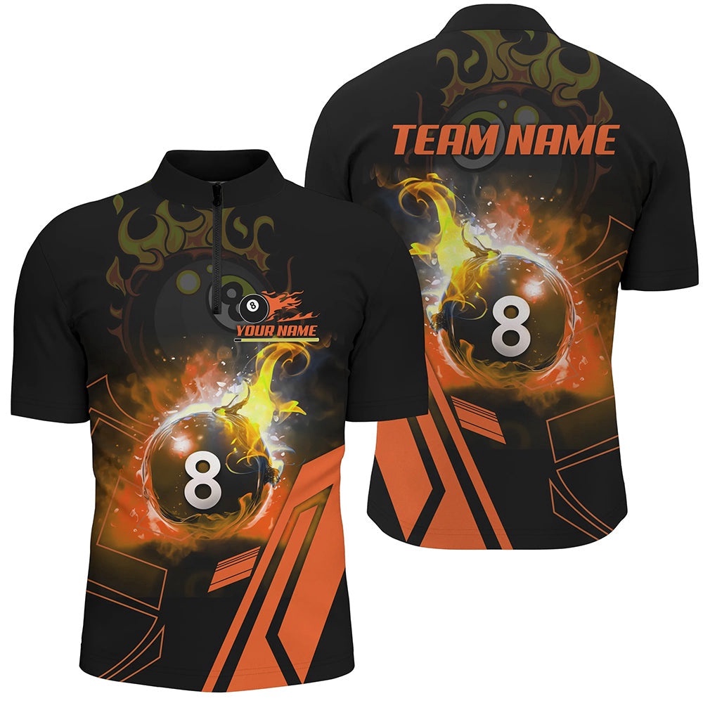 Billiard 8 Ball Orange Flaming Jersey Shirts Best Custom Pool Team Jerseys Shirts, Personalized Billiard Team Jersey Shirt Billiard 8 Ball Orange Flaming Jersey Shirts Best Custom Pool Team Jerseys Shirts, Personalized Billiard Team Jersey Shirt
