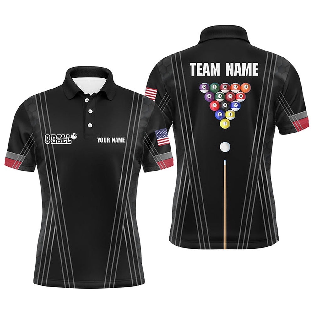 Billiard 8 Ball Pool Player Polo Shirts, Custom Name Billiard Balls Polo, Personalized Billiard Polo Shirt