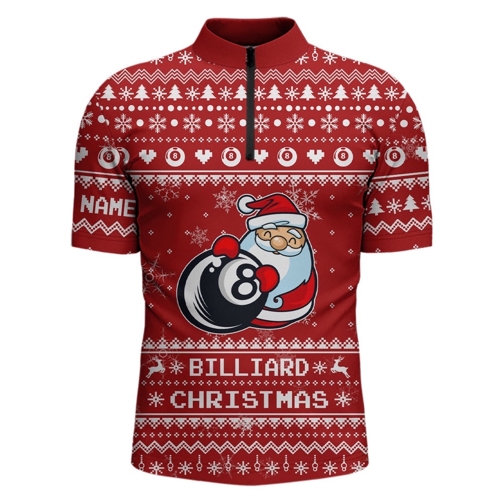 Billiard 8 Ball Pool With Santa Claus Christmas Billiards Team Shirts, Personalized Billiard Team Jersey Shirt