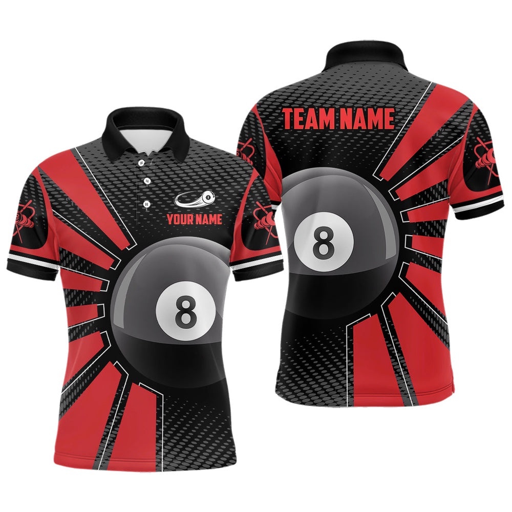 Billiard 8 Ball Red Version Name 3D Polo Shirts Custom Team Billiard Shirts, Personalized Billiard Polo Shirt Billiard 8 Ball Red Version Name 3D Polo Shirts Custom Team Billiard Shirts, Personalized Billiard Polo Shirt