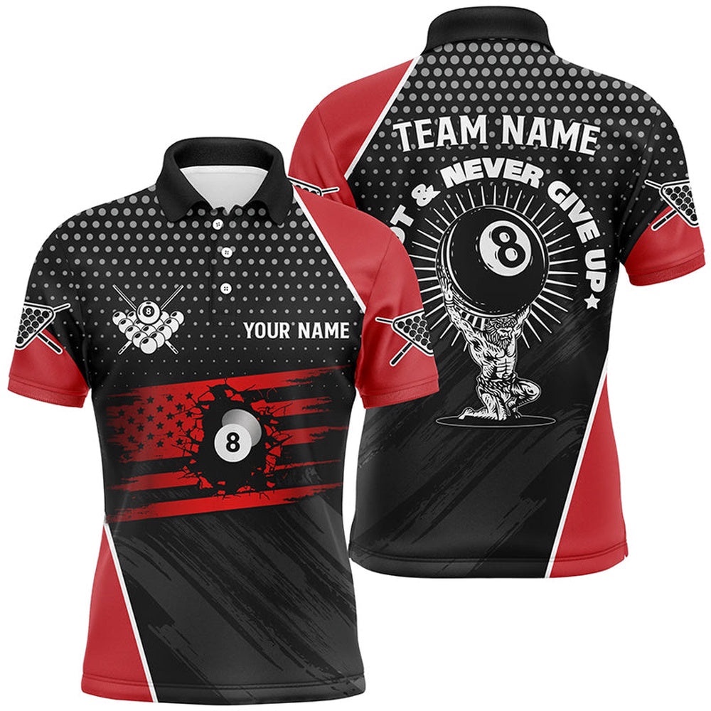 Billiard 8 Ball USA Flag 3D Polo Shirts Custom Funny Saying Billiard Shirts, Personalized Billiard Polo Shirt