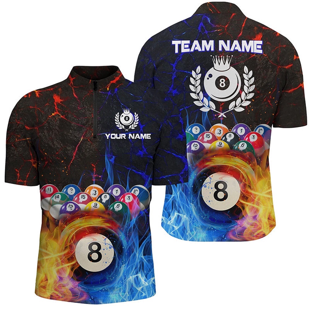 Billiard 8 Ball Water Fire Name 3D Jersey Shirts Custom Pool League Shirts, Personalized Billiard Team Jersey Shirt