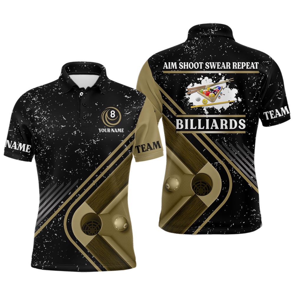 Billiard Aim Shoot Swear Repeat Custom Billiard Black Grunge Polo Shirts, Billiard Polo, Personalized Billiard Polo Shirt Billiard Aim Shoot Swear Repeat Custom Billiard Black Grunge Polo Shirts, Billiard Polo, Personalized Billiard Polo Shirt
