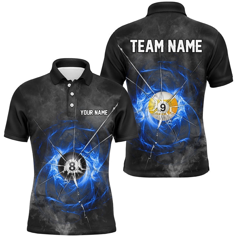 Billiard Ball 8 & Ball 9 Crack Glass Custom Polo & Polo Shirts, Billiard Polo Blue, Personalized Billiard Polo Shirt