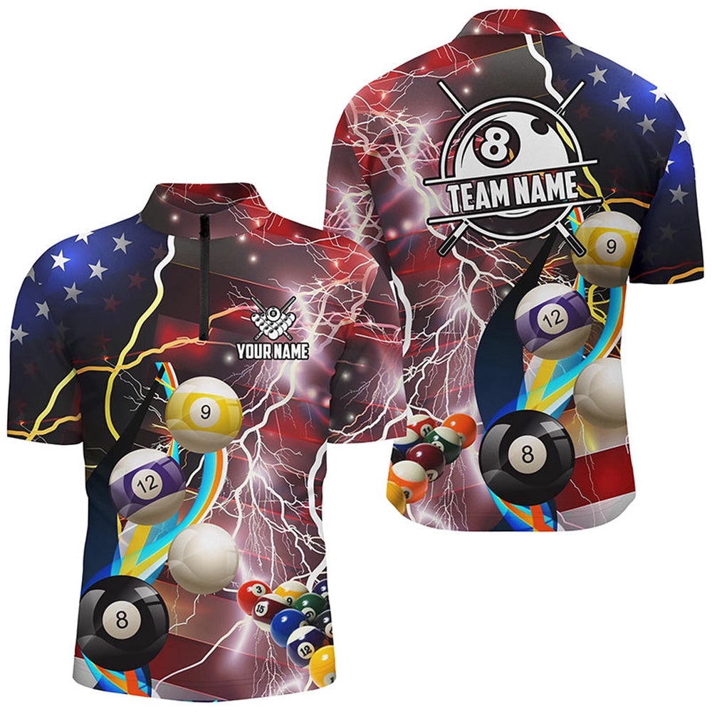 Billiard Balls American Flag Lightning Billiard Shirts, Patriotic Billiard Jerseys, Personalized Billiard Team Jersey Shirt Billiard Balls American Flag Lightning Billiard Shirts, Patriotic Billiard Jerseys, Personalized Billiard Team Jersey Shirt