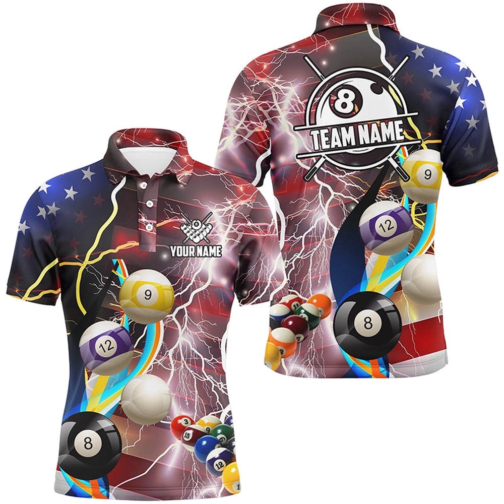 Billiard Balls American Flag Lightning Billiard Shirts, Patriotic Billiard Polo, Personalized Billiard Polo Shirt Billiard Balls American Flag Lightning Billiard Shirts, Patriotic Billiard Polo, Personalized Billiard Polo Shirt