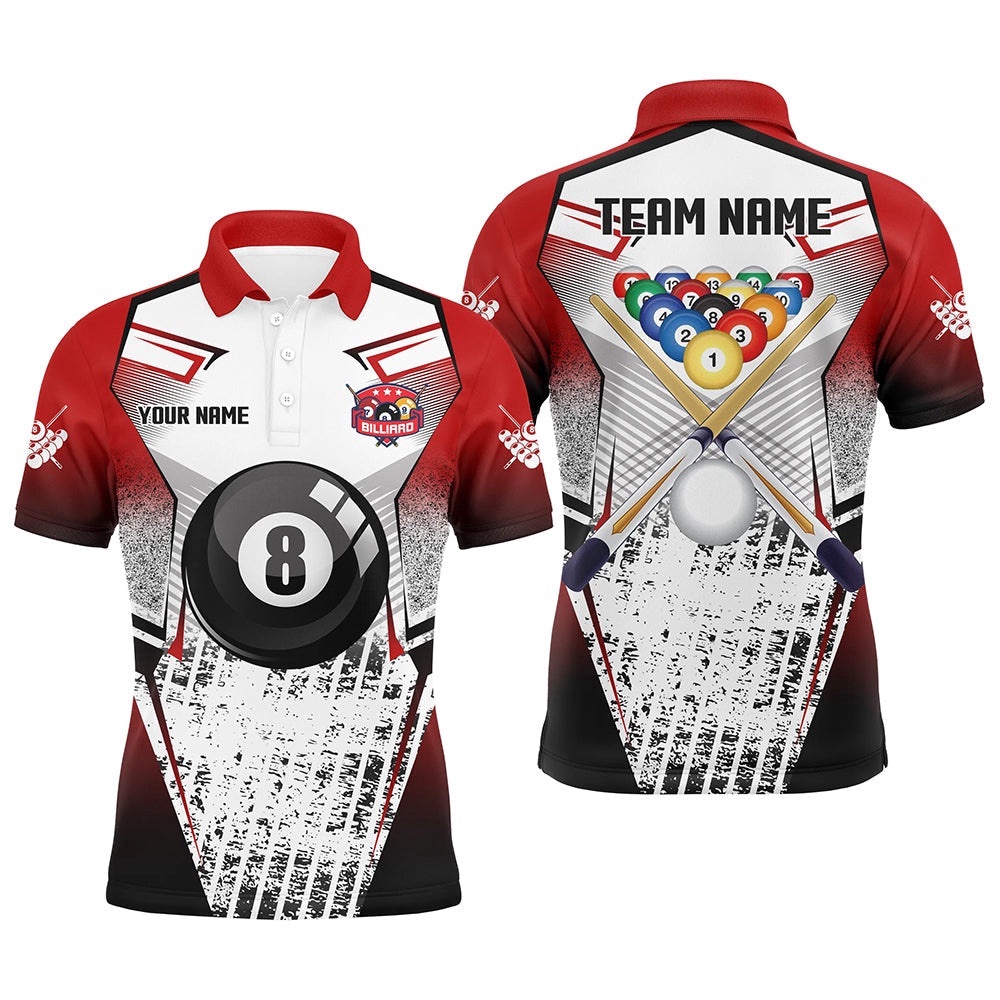 Billiard Balls And Cue Red Grunge Style Polo Shirts Custom Billiard Polo Sport, Personalized Billiard Polo Shirt