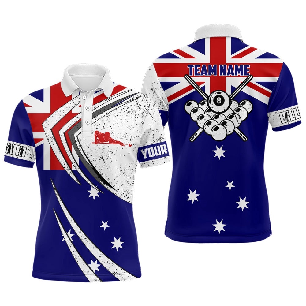 Billiard Balls Australia Flag Polo Shirts Custom Patriotic Billiard Player Outfit, Personalized Billiard Polo Shirt