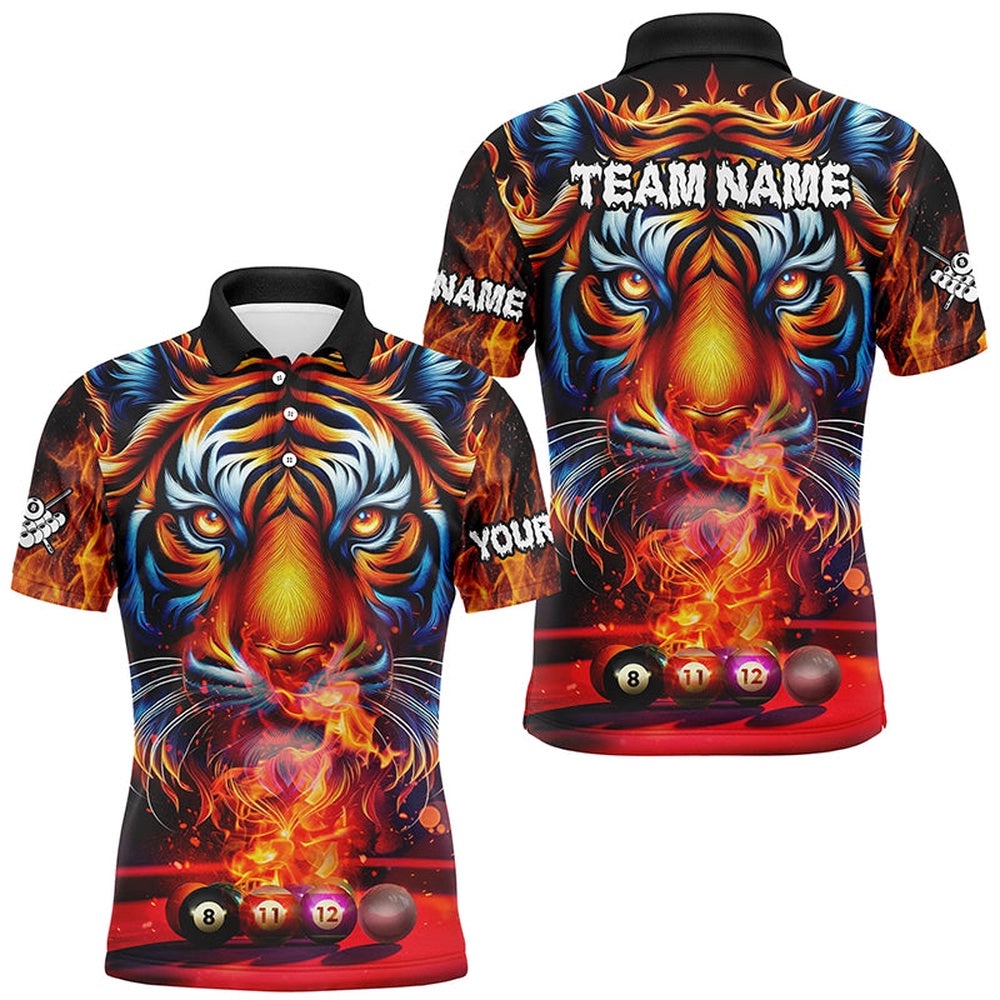 Billiard Balls Fire Tiger 3D Printed Billiard Shirts, Unique Team Billiard Polo, Personalized Billiard Polo Shirt