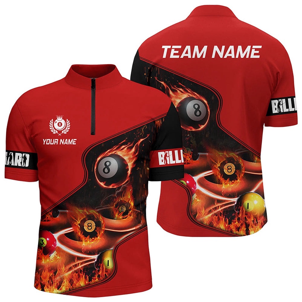 Billiard Balls Flame 3D Jersey Shirts Custom Jersey Red Pool Player, Personalized Billiard Team Jersey Shirt