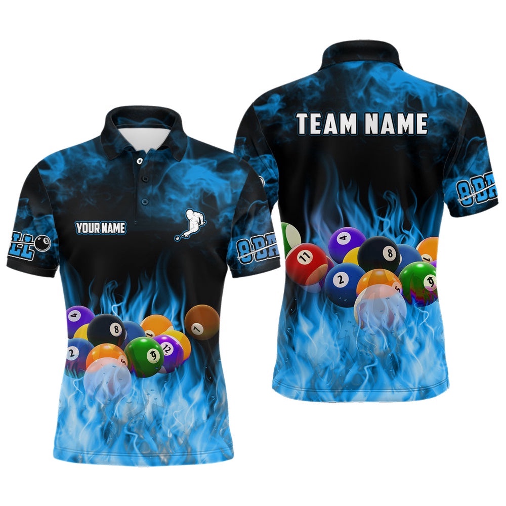 Billiard Balls Flame Billiard Blue 3D Polo Shirts, Custom 8 Ball Pool Polo, Personalized Billiard Polo Shirt Billiard Balls Flame Billiard Blue 3D Polo Shirts, Custom 8 Ball Pool Polo, Personalized Billiard Polo Shirt