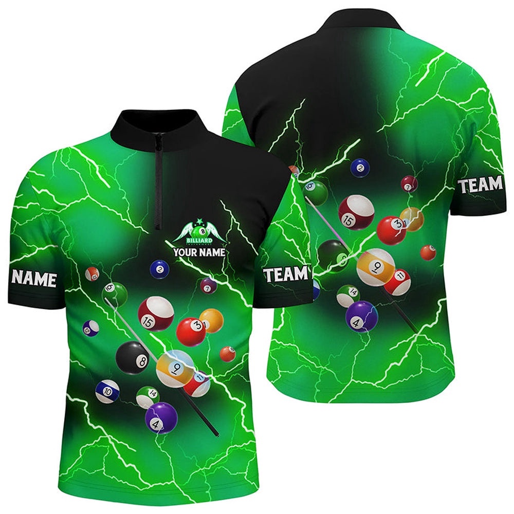 Billiard Balls Thunder Lightning Green Version Custom Name 3D Jersey Shirts, Personalized Billiard Team Jersey Shirt