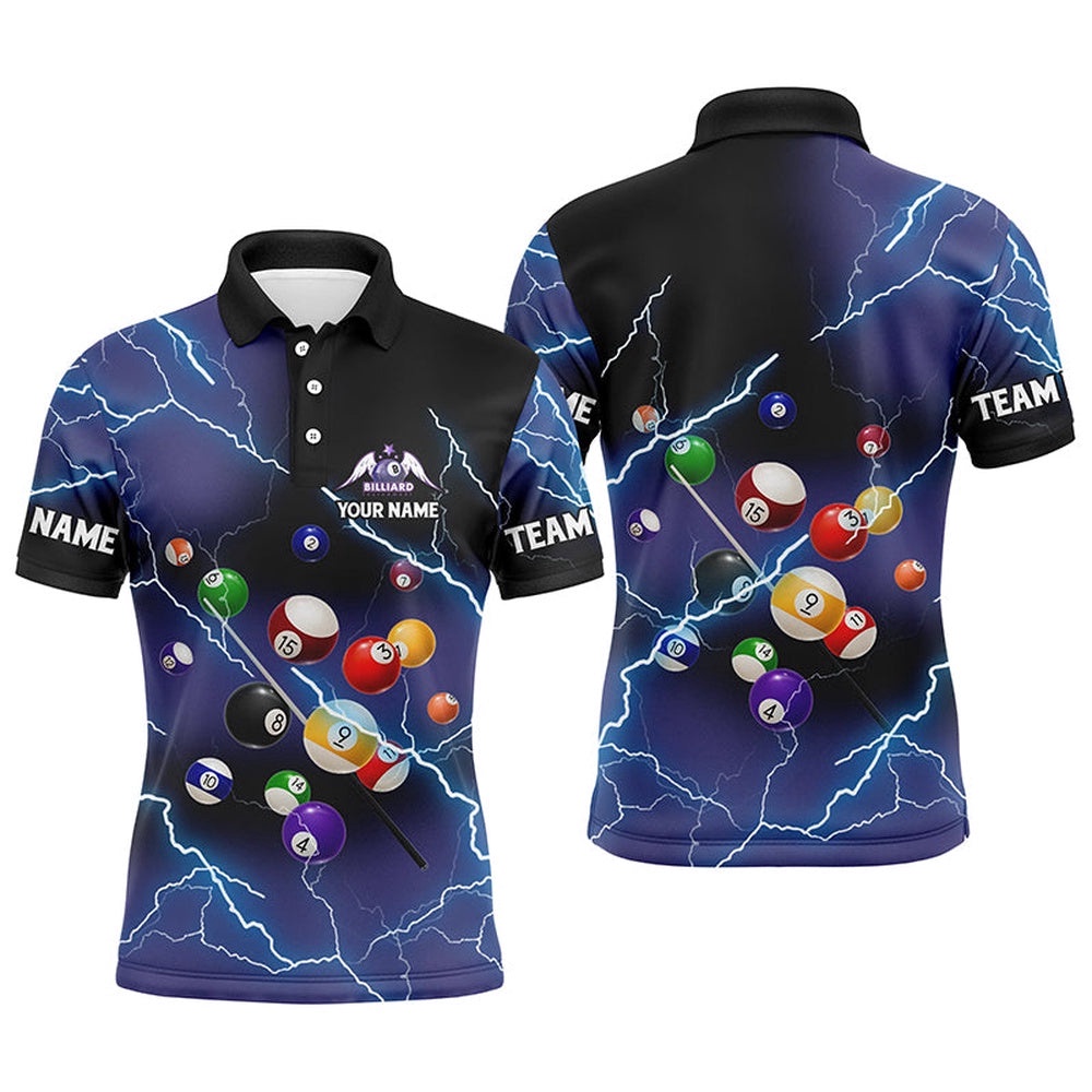 Billiard Balls Thunder Lightning Purple Version Custom Name 3D Polo Shirts, Personalized Billiard Polo Shirt Billiard Balls Thunder Lightning Purple Version Custom Name 3D Polo Shirts, Personalized Billiard Polo Shirt
