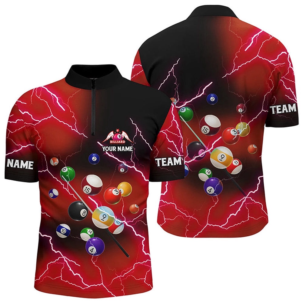 Billiard Balls Thunder Lightning Red Version Custom Polo Shirts, Personalized Billiard Polo Shirt Billiard Balls Thunder Lightning Red Version Custom Polo Shirts, Personalized Billiard Polo Shirt
