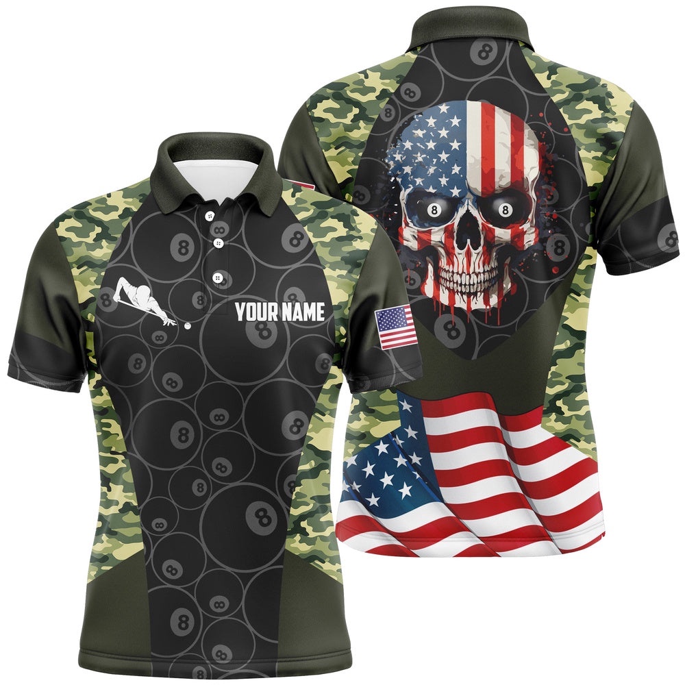 Billiard Camouflage Skull Flag Custom 8 Ball Pool Shirts, Personalized Billiard Polo Shirt Billiard Camouflage Skull Flag Custom 8 Ball Pool Shirts, Personalized Billiard Polo Shirt