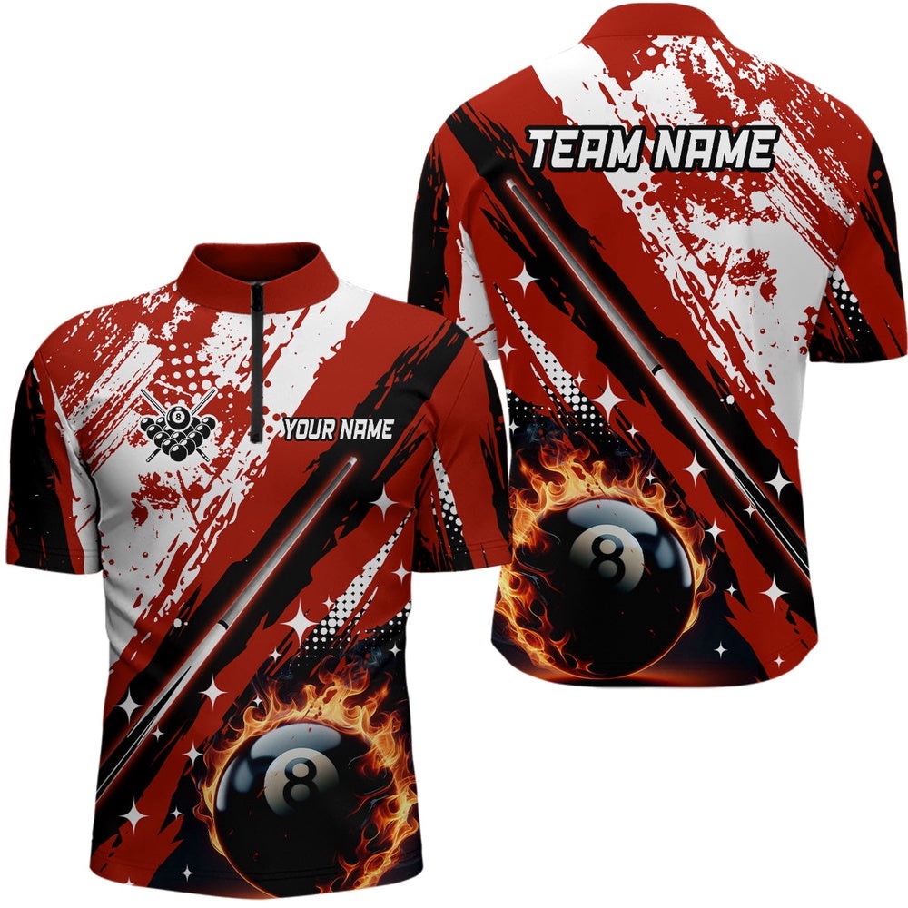 Billiard Cue 8 Ball Pool Grunge Style Jersey Shirts, Best Billiard Jerseys Red, Personalized Billiard Team Jersey Shirt
