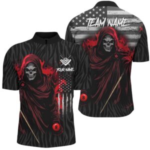 Billiard Death Skull Retro Us Flag Jersey…