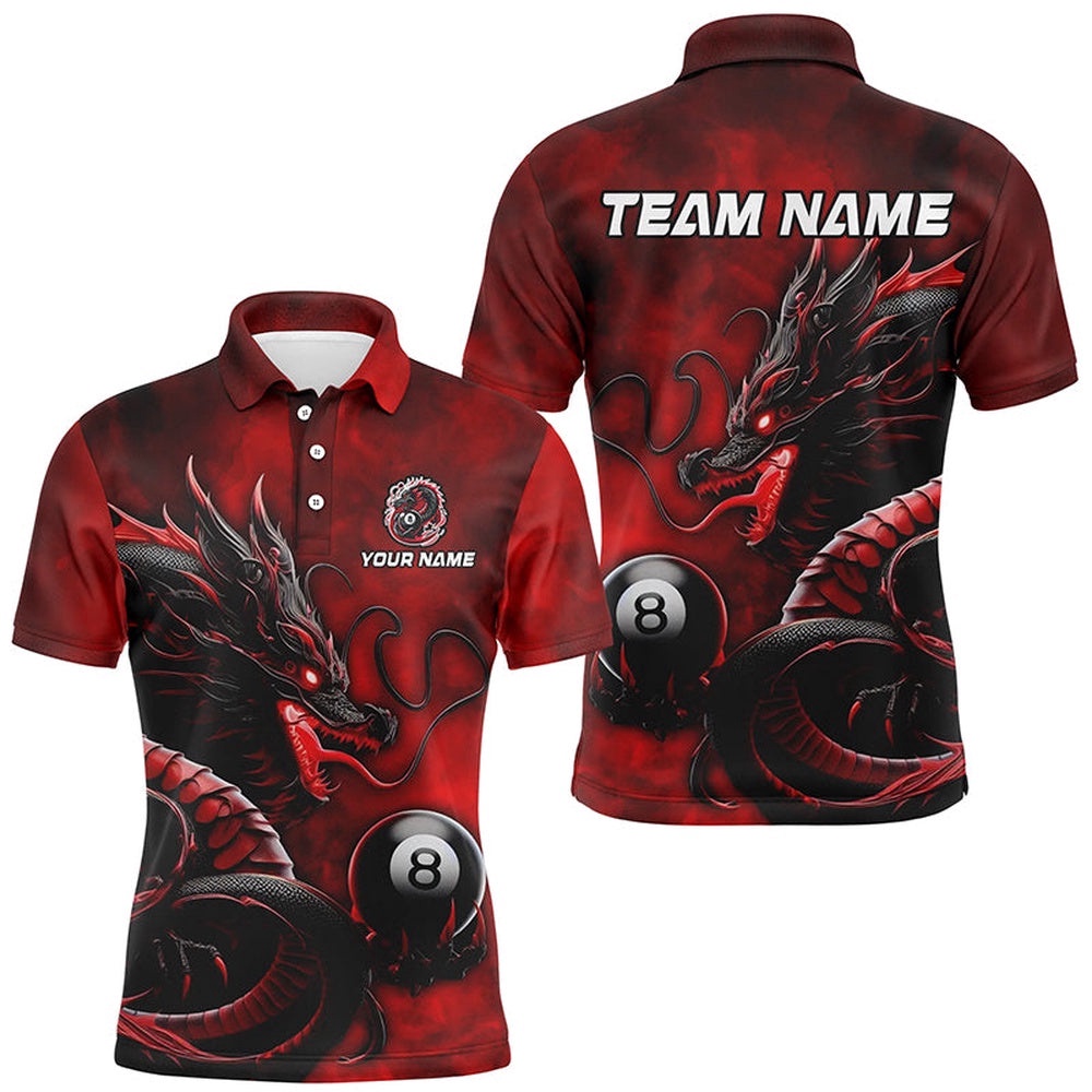 Billiard Dragon 8 Ball Pool Shirts Custom Red Team League Billiard Polo, Personalized Billiard Polo Shirt Billiard Dragon 8 Ball Pool Shirts Custom Red Team League Billiard Polo, Personalized Billiard Polo Shirt