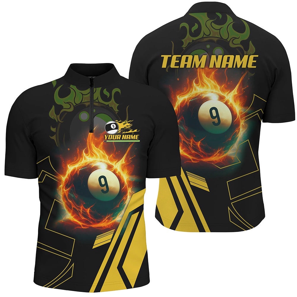 Billiard Flaming 9 Ball Pool 3D Printed Jersey Shirts, Best Custom Pool Team Jerseys Shirts, Personalized Billiard Team Jersey Shirt