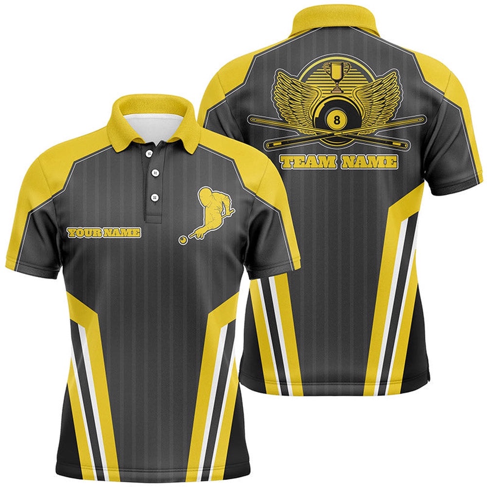 Billiard Player Yellow Polo Shirts, 3D Funny Billiards Teams Polo, Personalized Billiard Polo Shirt