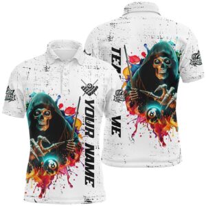 Billiard Skeleton Colorful Grunge Style Polo Shirts,…