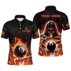 Billiard Skeleton Flaming 8 Ball Pool Polo…