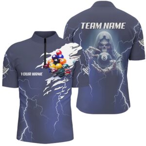 Billiard Skeleton Thunder Lighting Blue Jersey Shirts,…