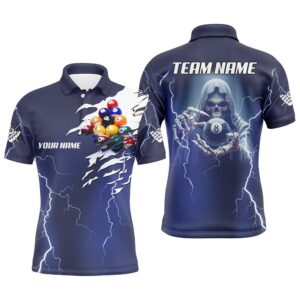 Billiard Skeleton Thunder Lighting Blue Polo Shirts,…
