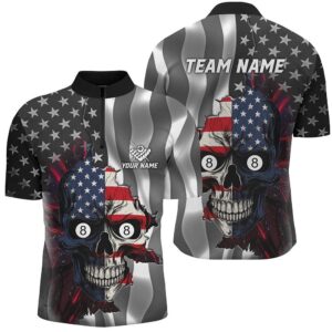 Billiard Skull American Flag Jersey Shirts Custom…