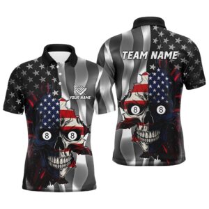 Billiard Skull American Flag Polo Shirts Custom…