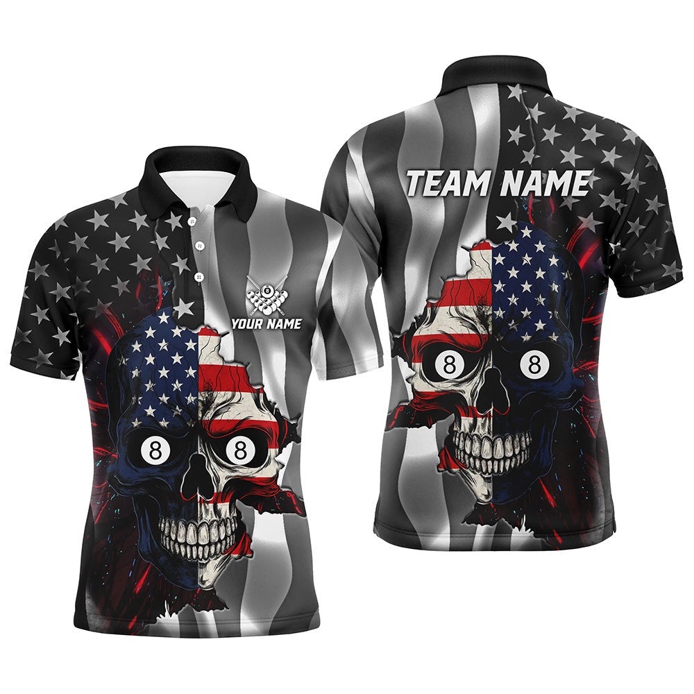 Billiard Skull American Flag Polo Shirts Custom Patriotic Billiard Polo Attire, Personalized Billiard Polo Shirt Billiard Skull American Flag Polo Shirts Custom Patriotic Billiard Polo Attire, Personalized Billiard Polo Shirt