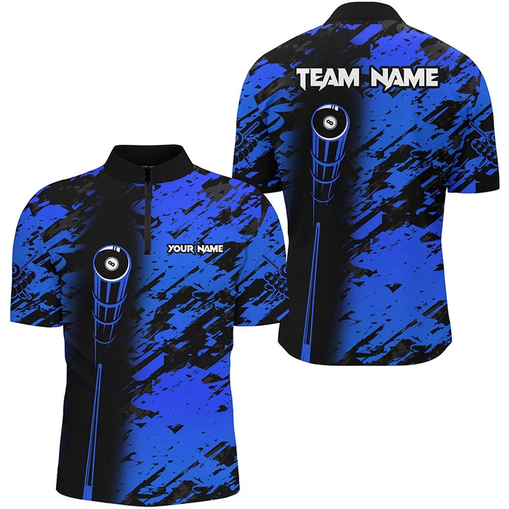 Billiard Tournat Jerseys Shirts, Best 8 Ball Billiard Shirts For Team Blue, Personalized Billiard Team Jersey Shirt