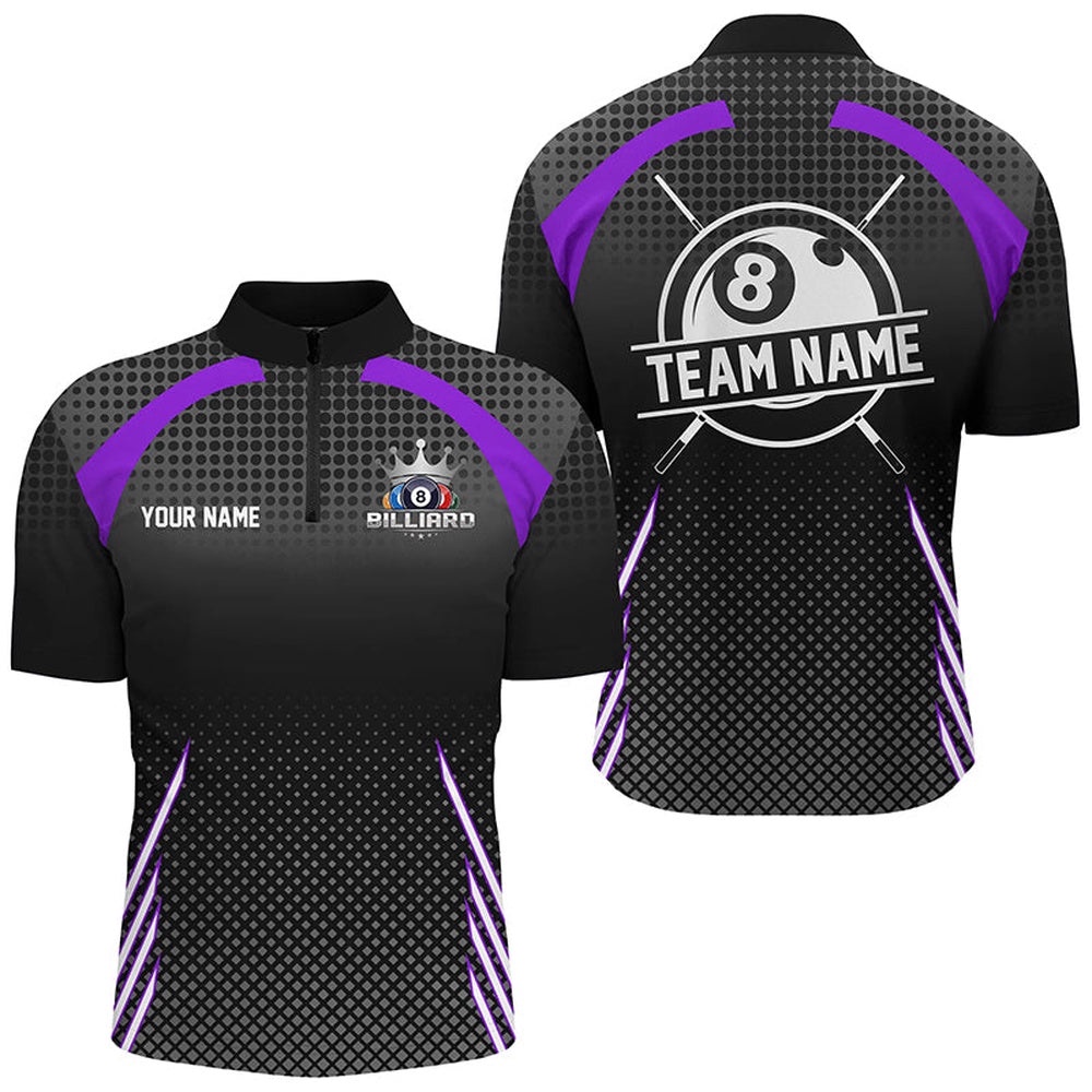 Billiard Tournat Pool Shirts, Best 8 Ball Billiard Team Jerseys Purple, Personalized Billiard Team Jersey Shirt