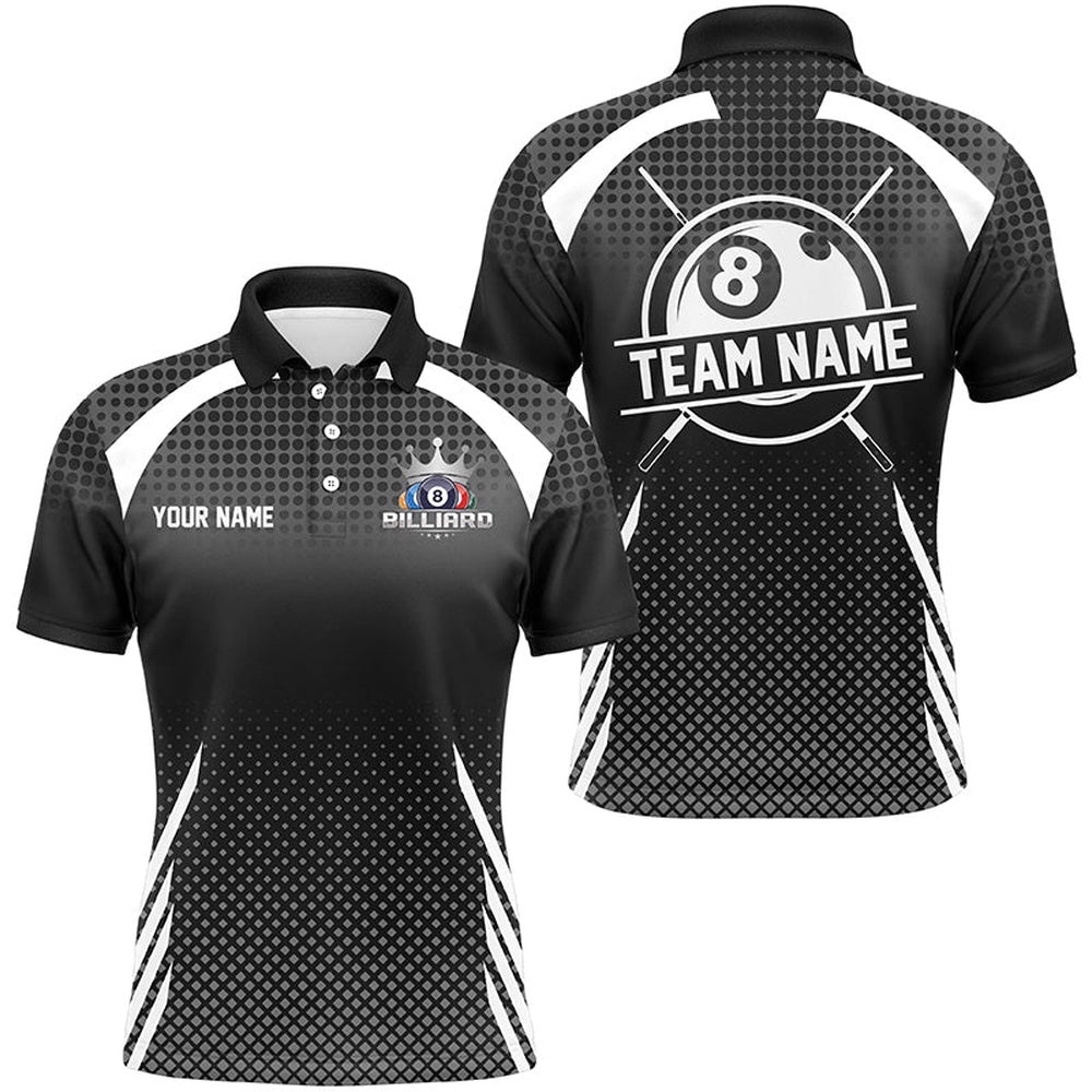 Billiard Tournat Pool Shirts, Best 8 Ball Billiard Team Polo Black, Personalized Billiard Polo Shirt