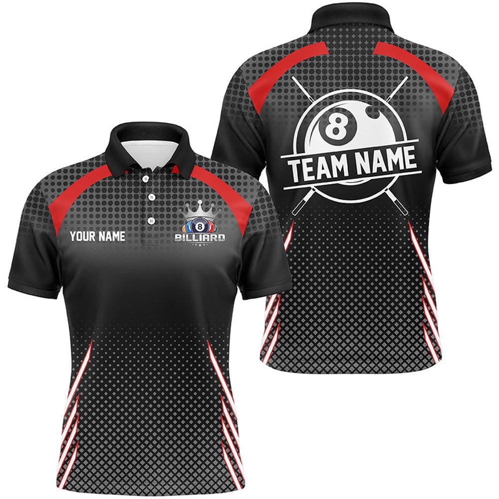 Billiard Tournat Pool Shirts, Best Custom 8 Ball Billiard Team Polo Red, Personalized Billiard Polo Shirt