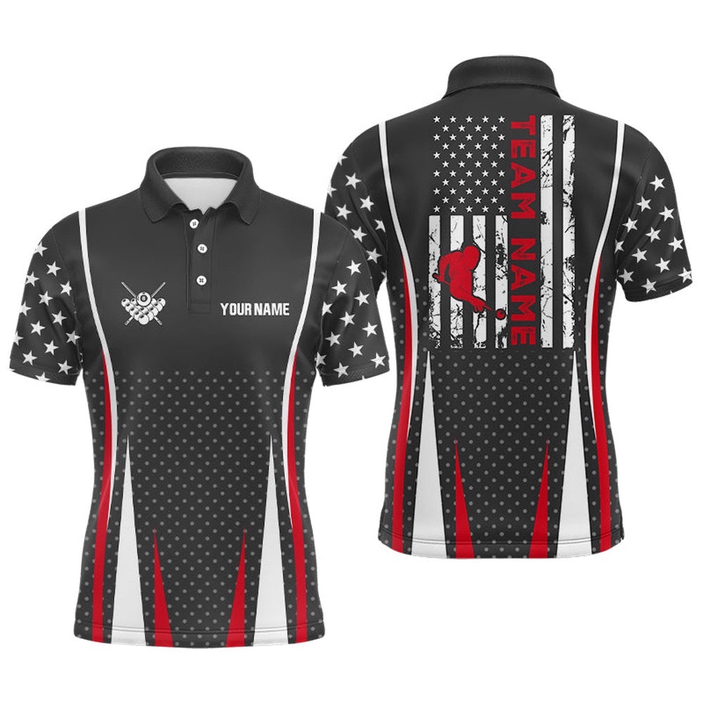 Billiard US Flag Pattern Polo Shirts, Custom Player Billiards Team Polo, Personalized Billiard Polo Shirt Billiard US Flag Pattern Polo Shirts, Custom Player Billiards Team Polo, Personalized Billiard Polo Shirt