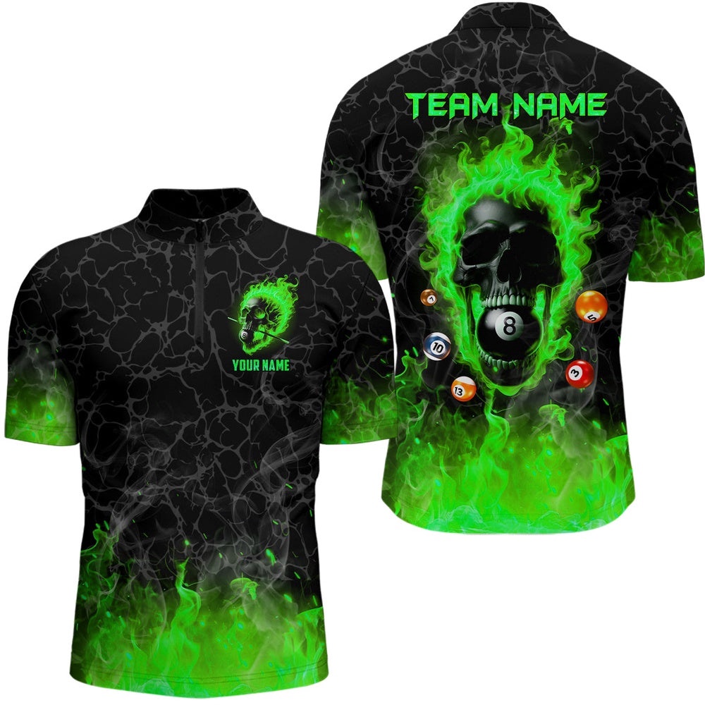Billiards 8 Ball Flame Skull Fire Custom Pool Shirts, Unique League Billiard Jerseys Green, Personalized Billiard Team Jersey Shirt Billiards 8 Ball Flame Skull Fire Custom Pool Shirts, Unique League Billiard Jerseys Green, Personalized Billiard Team Jersey Shirt