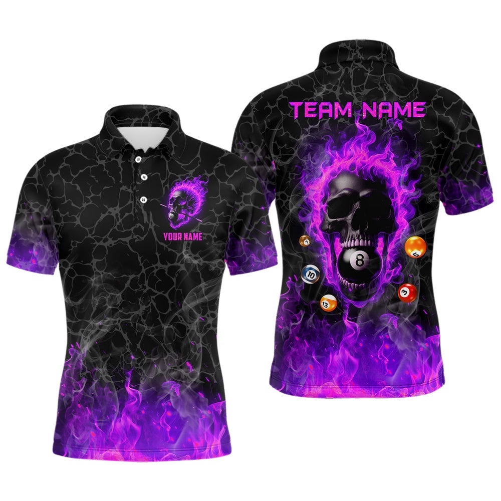 Billiards 8 Ball Flame Skull Fire Custom Pool Shirts, Unique League Billiard Polo Purple, Personalized Billiard Polo Shirt Billiards 8 Ball Flame Skull Fire Custom Pool Shirts, Unique League Billiard Polo Purple, Personalized Billiard Polo Shirt