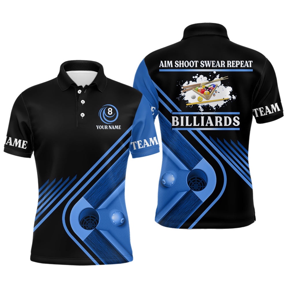 Billiards Aim Shoot Swear Repeat Custom Blue S Billiard Polo, Personalized Billiard Polo Shirt Billiards Aim Shoot Swear Repeat Custom Blue S Billiard Polo, Personalized Billiard Polo Shirt