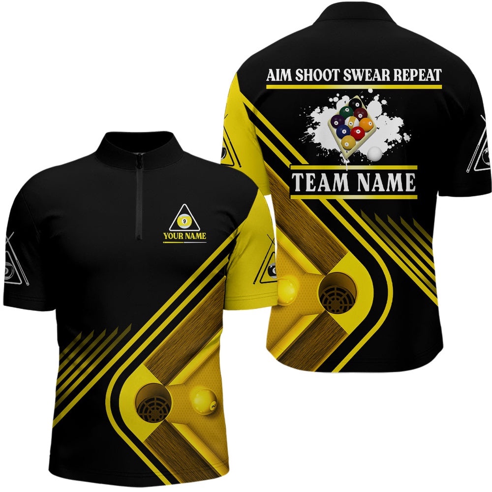 Billiards Aim Shoot Swear Repeat Custom Name 9 Ball Team Shirts, Personalized Billiard Team Jersey Shirt Billiards Aim Shoot Swear Repeat Custom Name 9 Ball Team Shirts, Personalized Billiard Team Jersey Shirt
