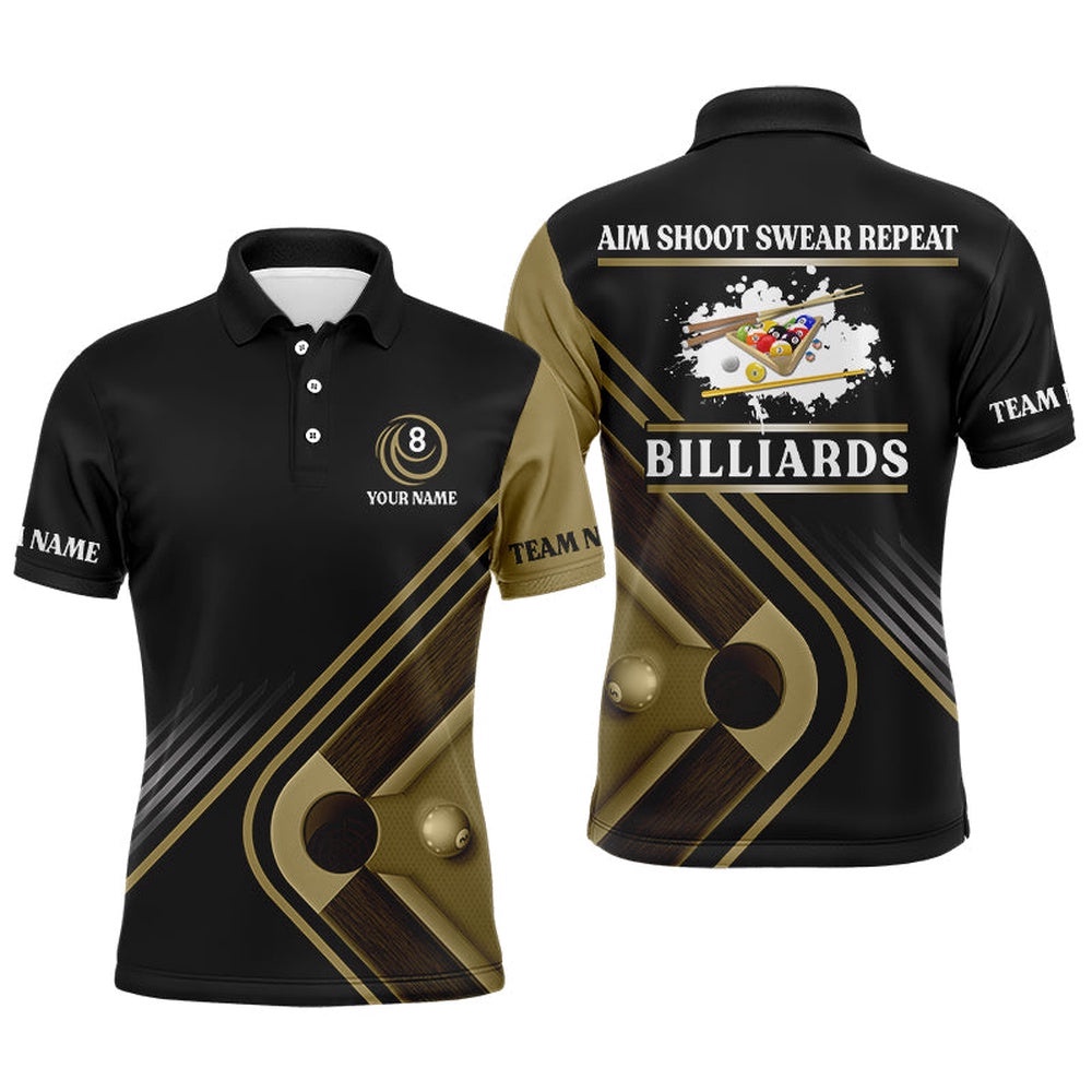 Billiards Aim Shoot Swear Repeat Custom Name S Billiard Polo, Personalized Billiard Polo Shirt Billiards Aim Shoot Swear Repeat Custom Name S Billiard Polo, Personalized Billiard Polo Shirt