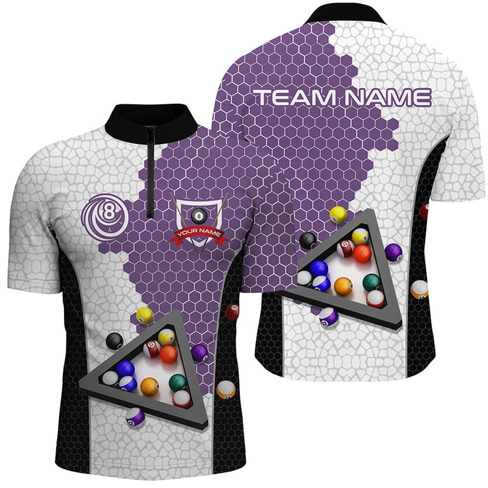 Billiards Balls Billiard Shirts, Custom Team Name Billiard Pool Shirts Purple, Personalized Billiard Team Jersey Shirt