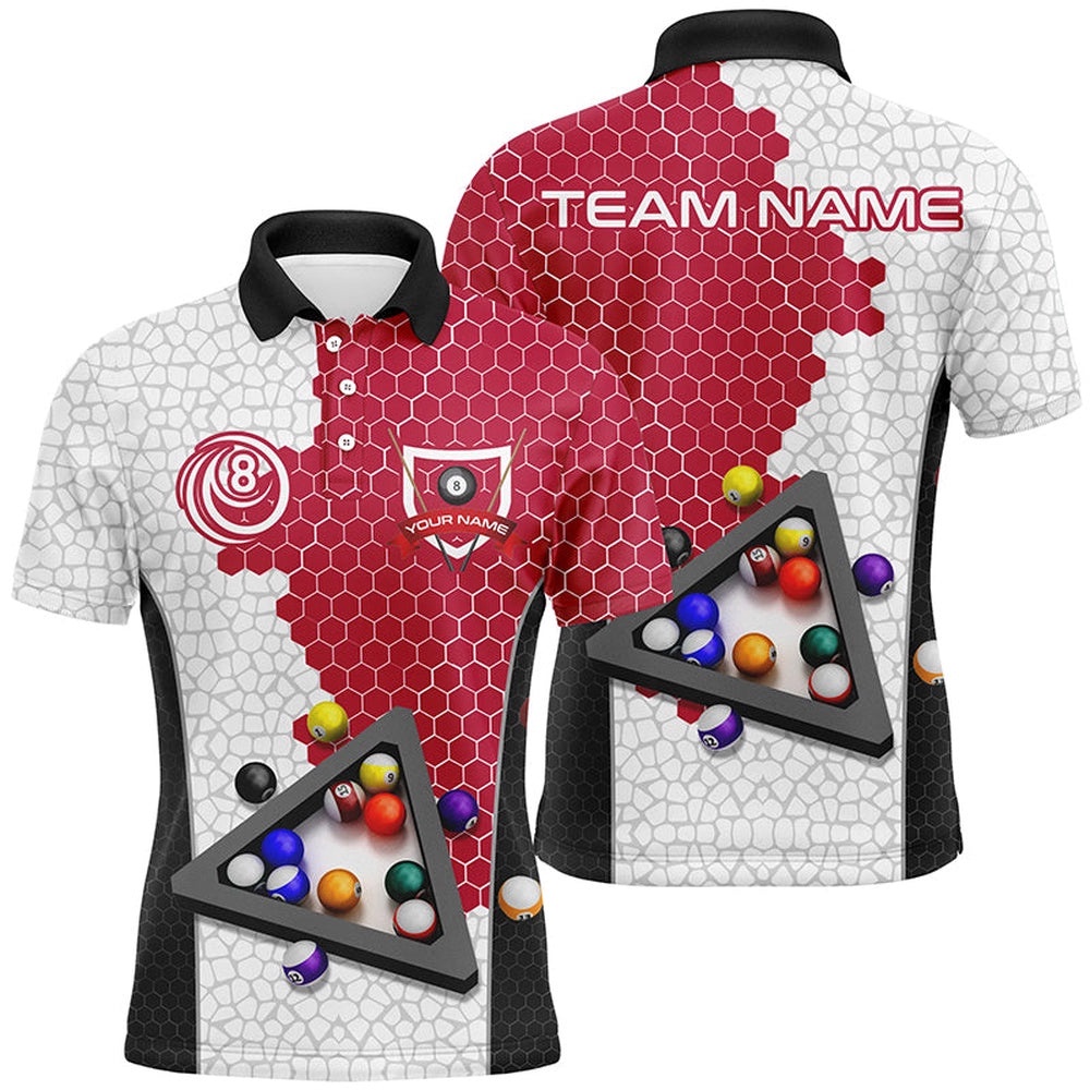 Billiards Balls Billiard Shirts, Custom Team Name Billiard Pool Shirts Red, Personalized Billiard Polo Shirt