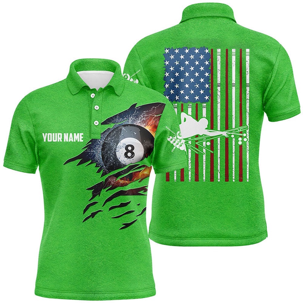 Billiards Green American Flag Polo Shirts, Custom 8 Ball Pool Billiards Shirts, Personalized Billiard Polo Shirt Billiards Green American Flag Polo Shirts, Custom 8 Ball Pool Billiards Shirts, Personalized Billiard Polo Shirt