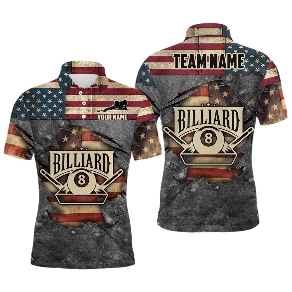 Billiards Vintage US Flag Custom Billiard 3D Polo Shirts, Custom 8 Ball Pool Team Shirts, Personalized Billiard Polo Shirt Billiards Vintage US Flag Custom Billiard 3D Polo Shirts, Custom 8 Ball Pool Team Shirts, Personalized Billiard Polo Shirt
