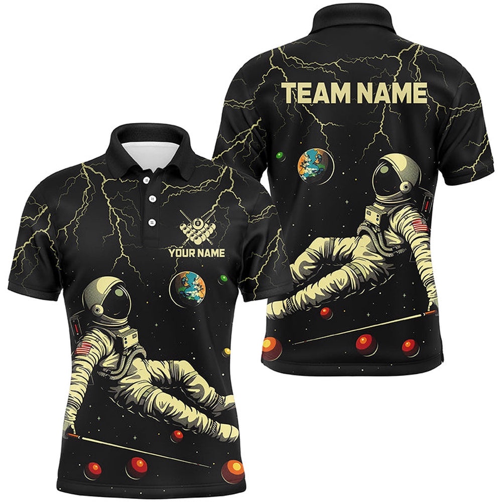 Black Astronaut Lightning Galaxy Billiard Shirts, Funny Billiard Apparel, Personalized Billiard Polo Shirt Black Astronaut Lightning Galaxy Billiard Shirts, Funny Billiard Apparel, Personalized Billiard Polo Shirt
