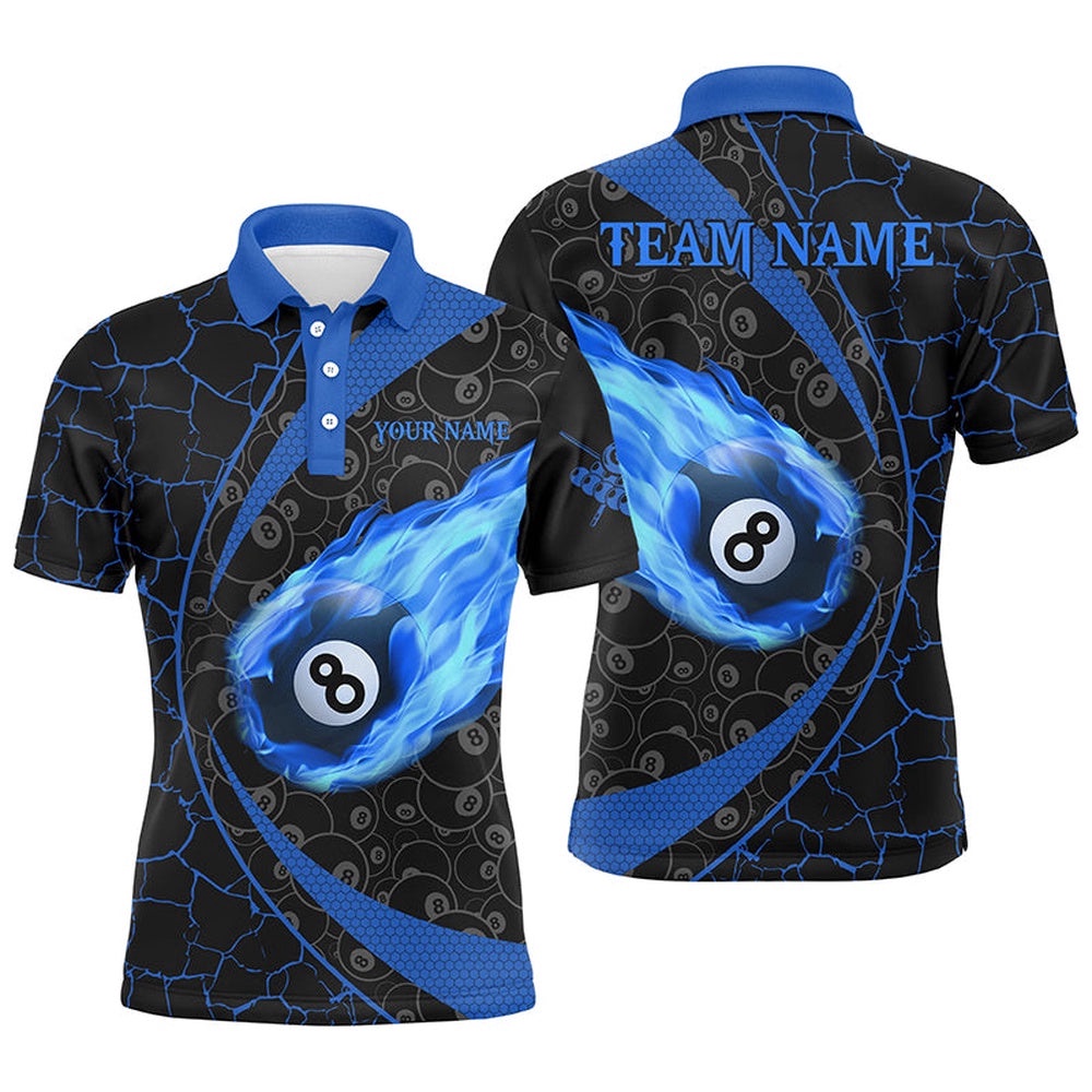 Black Blue Billiard Fire Flame Polo Shirts Custom Name 8 Ball Pool Team Shirts, Personalized Billiard Polo Shirt Black Blue Billiard Fire Flame Polo Shirts Custom Name 8 Ball Pool Team Shirts, Personalized Billiard Polo Shirt